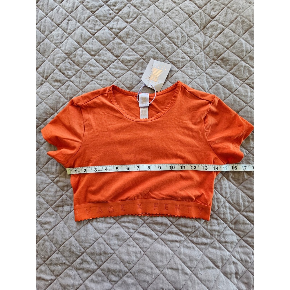 Savage × Fenty NWT Cropped Logo Orange Cotton Short Sleeve Top T-Shirt sz S - Picture 4 of 6